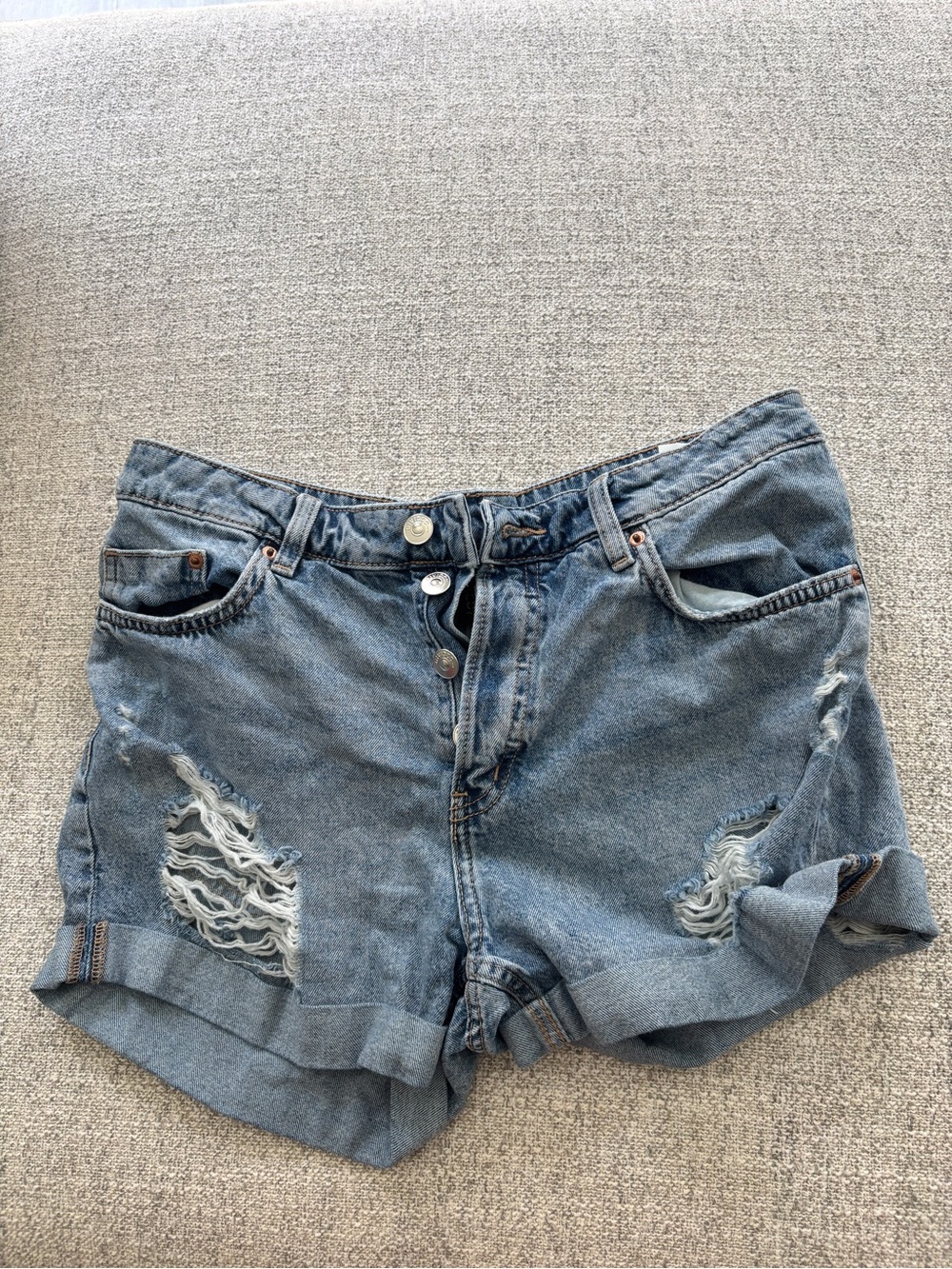 H&M Light Blue Distressed High-Waist Denim Shorts
